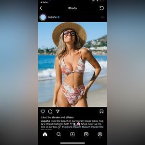 Coral Flower Bikini Top & V-Waist Bottoms Set